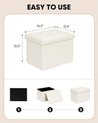 B FSOBEIIALEO Folding Storage Ottoman, Faux Leather Footrest Seat Coffee Table Toy Chest Kids, White 16.5"x12.6"x12.6"