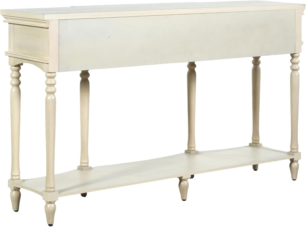 Christopher Knight Home Cally Wood Console Table with Drawers & Bottom Shelf, Narrow Entryway Table with Turned Roman Legs, Traditional Rectangular Wall Table for Living Room Study Hallway, White