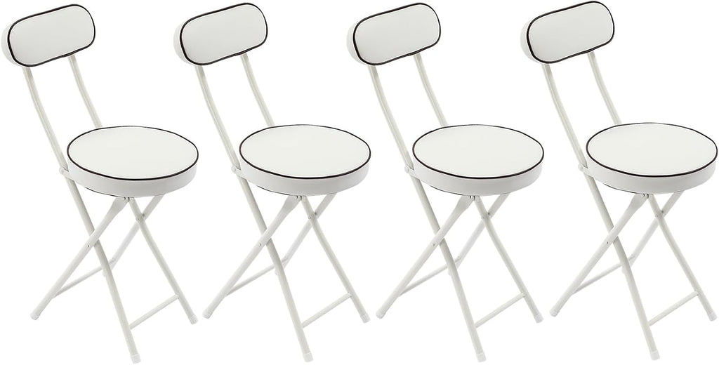 4Pcs Folding Stool with Back Cushioned Padded Folding Stool Portable Bar Stool Collapsible Counter Height Chair for Kitchen Island Home Office Camping Fishing Hiking 18.9Inch Height (White)