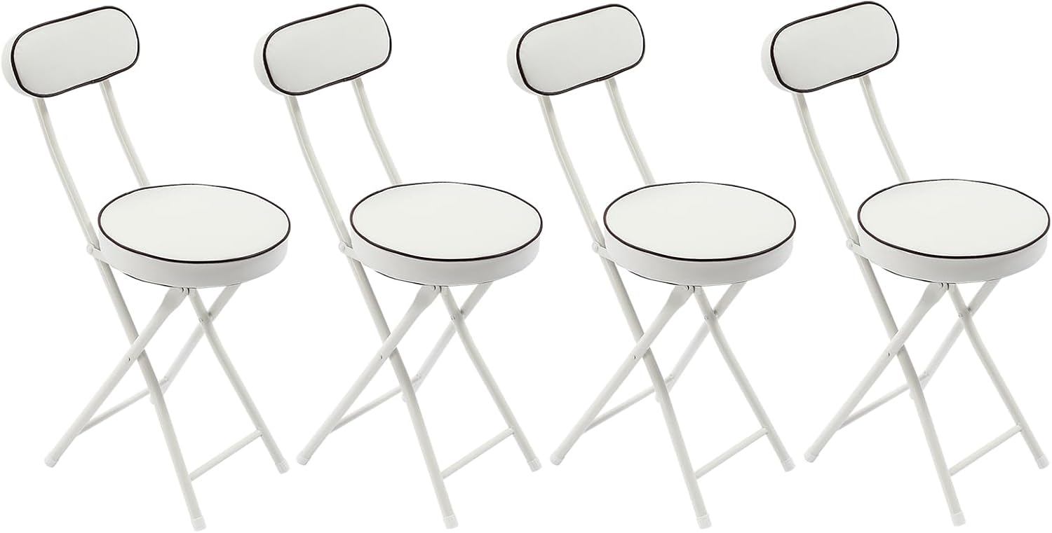 LOYALHEARTDY 4 Pcs Folding Stool, 18.9 in Cushioned Padded Folding Stool Portable Bar Stool with Back for Camping Kitchen Home Office (White)