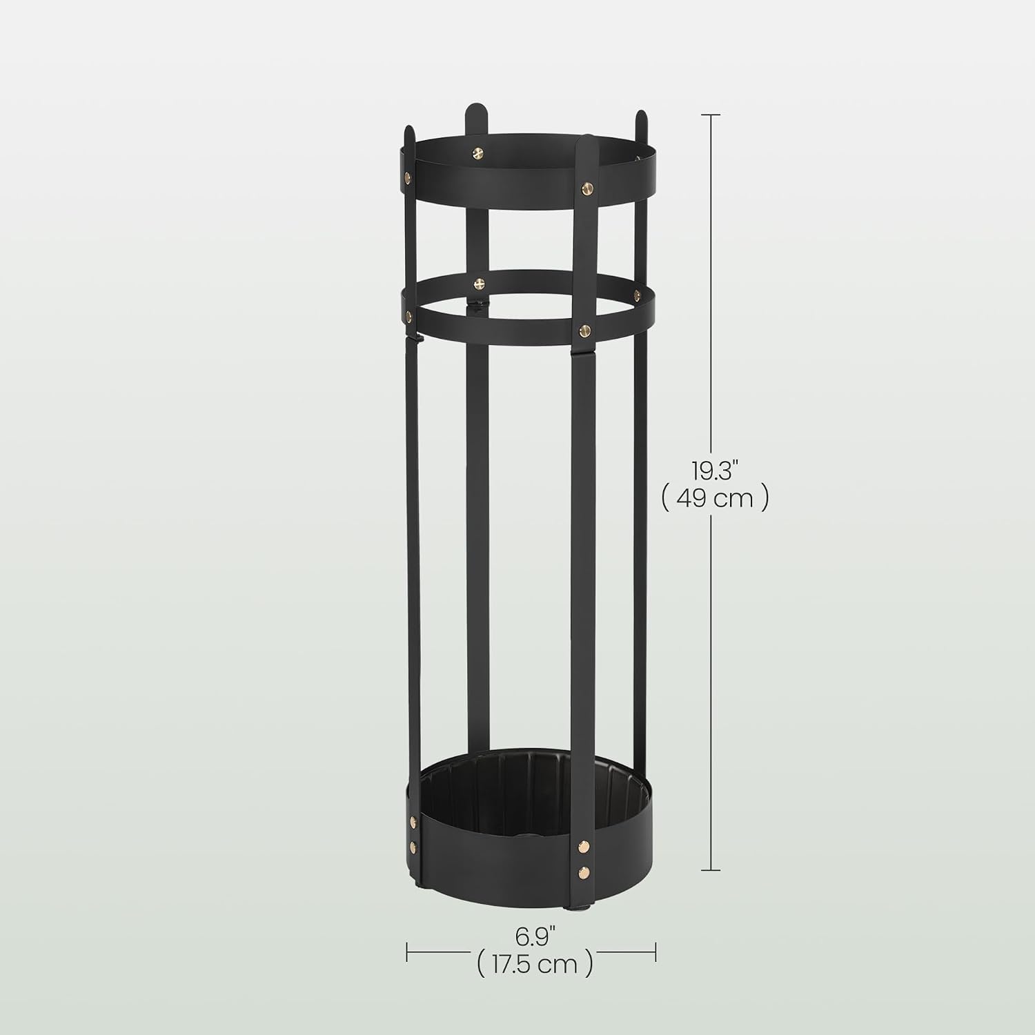 SONGMICS Umbrella Stand, Steel Round Umbrella Holder Rack, 6.9 x 6.9 x 19.3 Inches, with Detachable Drip Tray, for Entryway, Office, Stable, Assembly Required, Matte Black ULUC029B01