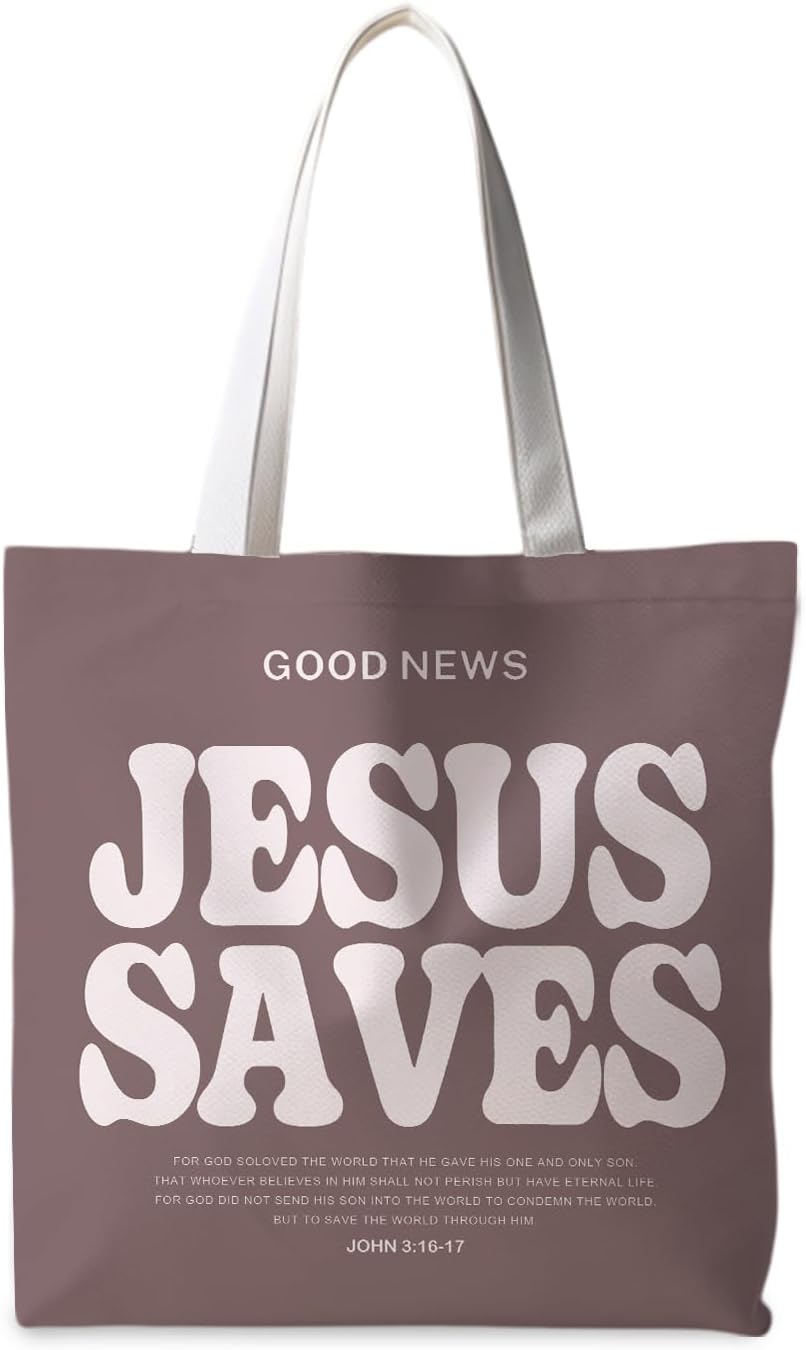 Christian Tote Bag, Good News Religious Jesus Canvas Totes Bag Christian Reusable Grocery Shopping Bags