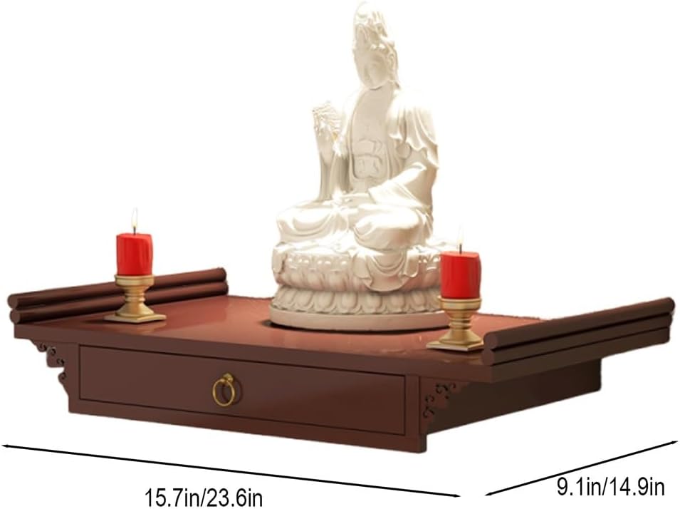 Wall-Mounted Shrine Altar, Prayer Meditation Table with Retractable Pull Plate, Buddha Shelf Statue Stand for Home, Office, Studio, Yoga(Red,15.7 * 9.1in)