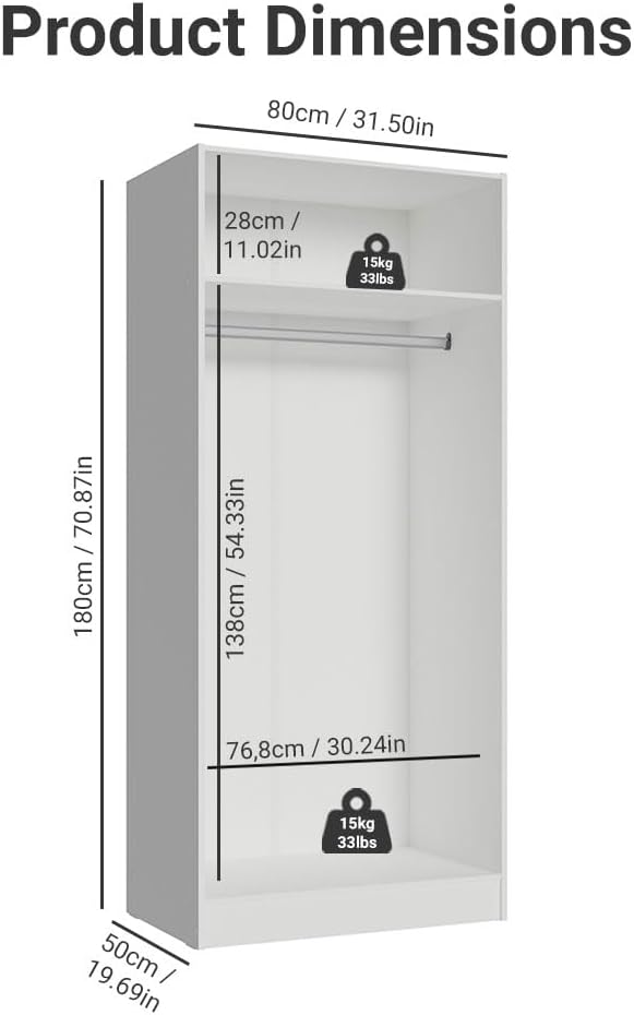 Madesa Kitchen Pantry Storage Cabinet with 2 Doors, Ample Shelf and Hanging Space 31 Inch Utility Armoire Organization Unit - White