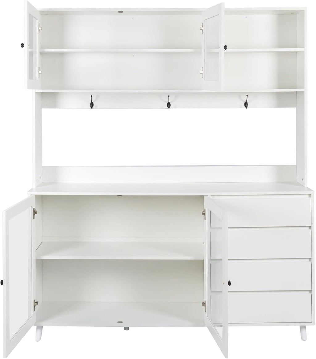 74.8" Tall Freestanding Pantry Cabinet, Large Kitchen Pantry Storage Cabinet with 4 Doors, 4 Drawers and Microwave Rack, Modern Kitchen and Dining Room Furniture (White)