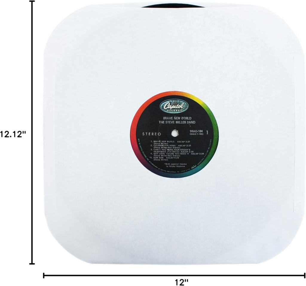 (100) Archival Quality Acid-Free Heavyweight Paper Inner Sleeves for 12" Vinyl Record Albums #12IW