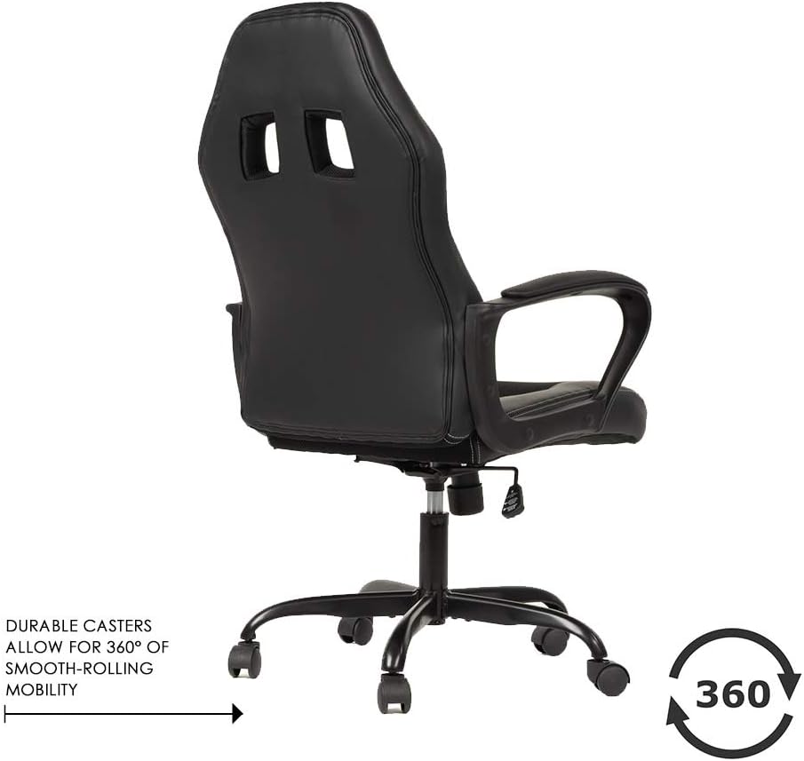 BestOffice Office Chair PC Gaming Chair Cheap Desk Chair Ergonomic PU Leather Executive Computer Chair Lumbar Support for Women, Men (Black)