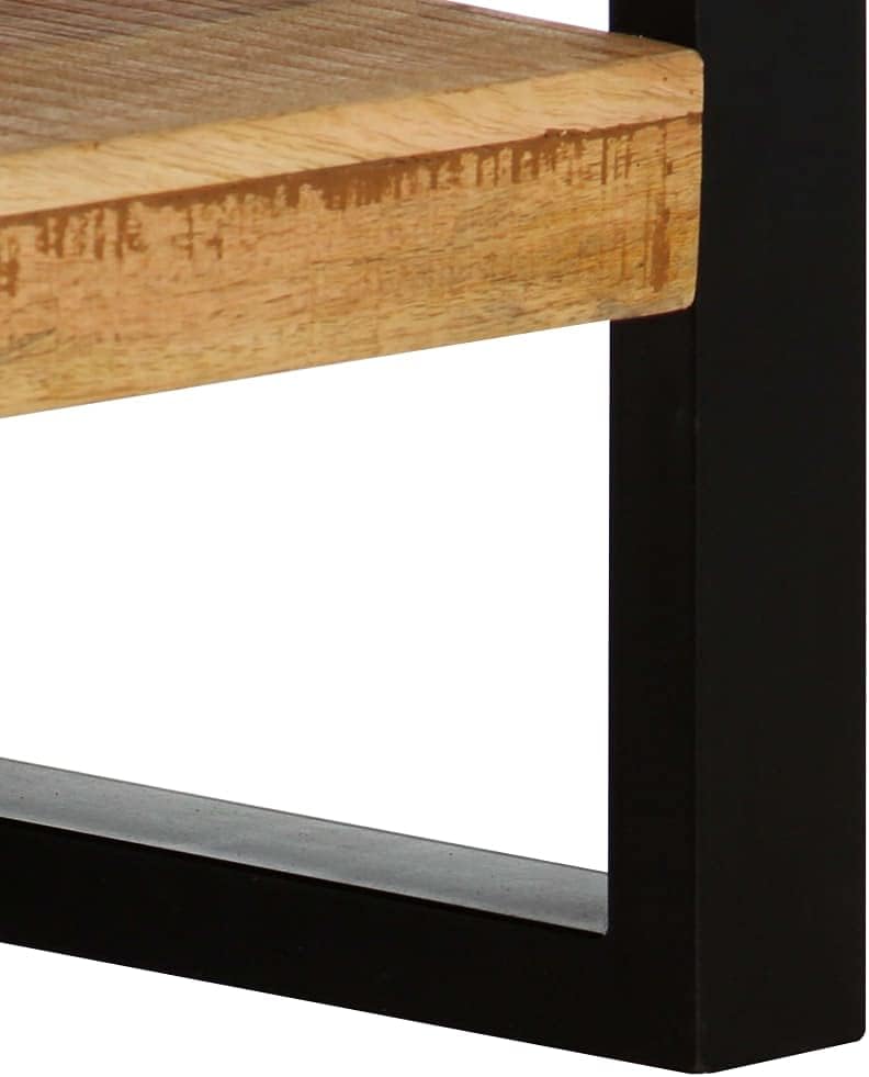 3 Drawer Console Table for Living Room, Brown Console Table with 3 Drawers, Black Iron Legs Grey