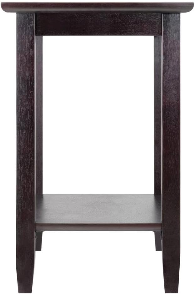 Furnifact Rectangular End Table, Glass Top, Lower Shelf, Flared Legs, Solid Wood Frame, Espresso Finish, Brown