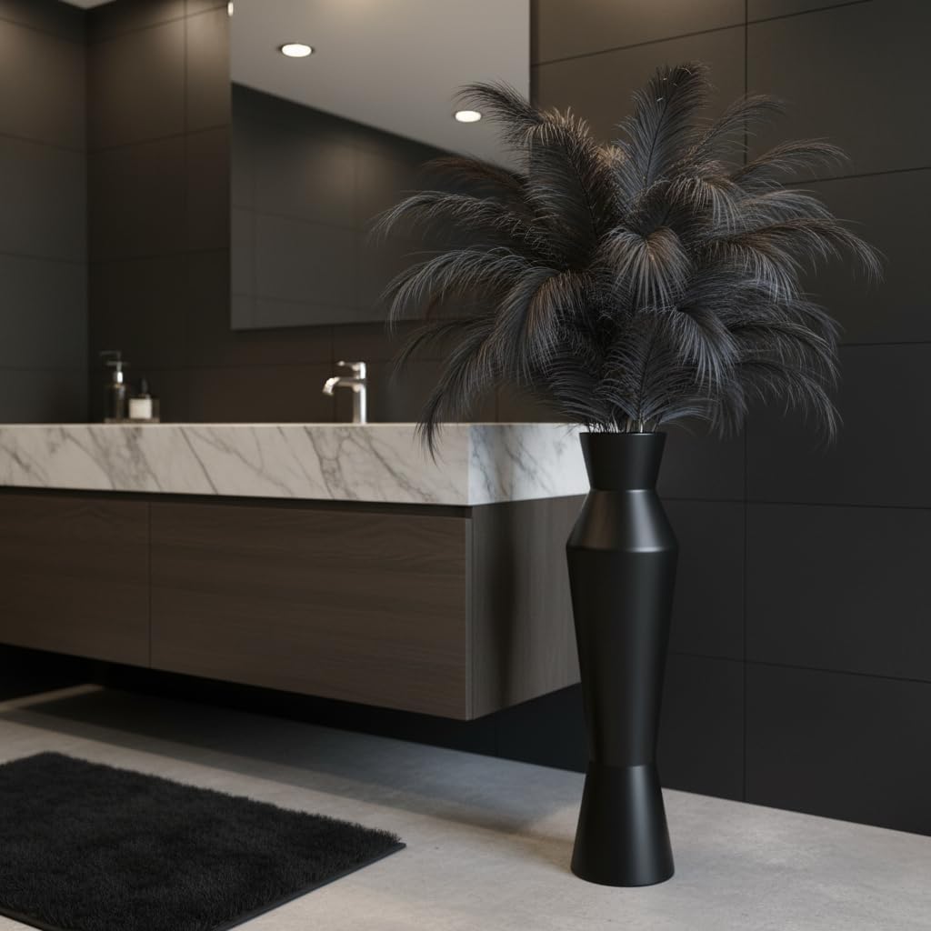 Tall Floor Vase, 23.6in Tall Modern Vase with Weighted Base - Matte Black Resin Vases for Dried Pampas Grass, Faux Flowers, Feathers & Home Decor