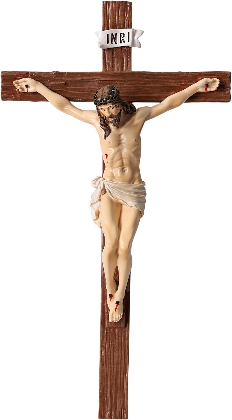 TALPGOD Crucifix Wall Cross 10 Inch,Jesus Cross Home Décor,Jesus Statue Catholic Hanging Cross for Wall Art,Religious Wall Crucifix Decor,Crucifijos Catolicos