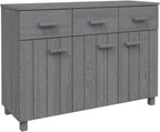 Sideboard Buffet Cabinet, Dark Grey Solid Pine Wood Credenza with 3 Drawers and 3 Doors, Wooden Storage Cupboard for Dining Room, Entryway, 44.5 Inches Long
