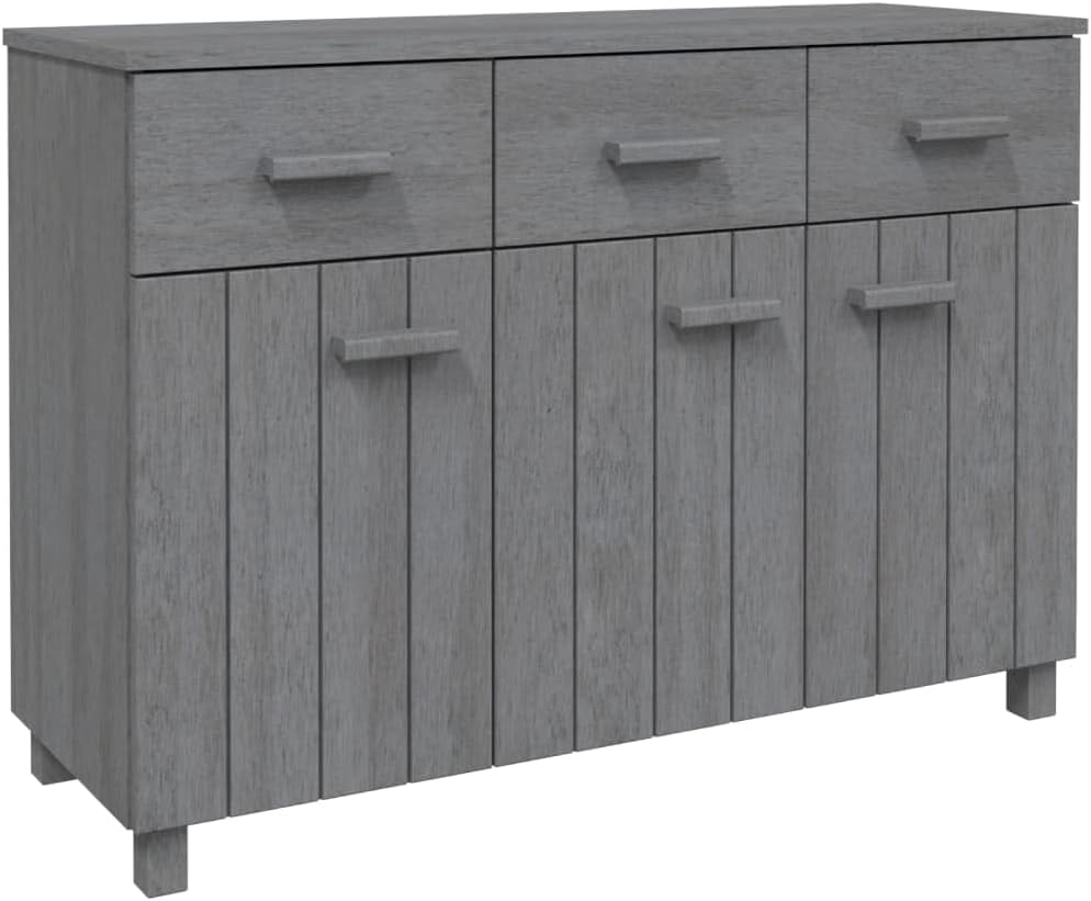 Dark Grey Solid Pine Wood Sideboard with 3 Drawers, MDF Medium Buffet Cabinet for Dining Room and Living Room Storage, Modern Traditional Design, Durable Furniture