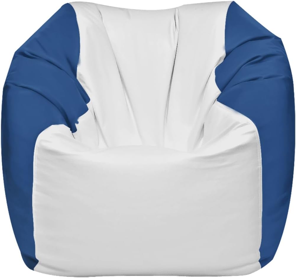 Ocean-Tamer Round Boat Bean Bag Chair, Waterproof Beanbag for Fishing Boat Deck Marine Grade Vinyl (Medium, White/Royal)