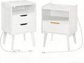 MAHANCRIS Nightstand with Charging Station and Modern Bedside Table Bundle, White End Table with Storage Drawers, Open Storage, Night Stand with Solid Wood Legs, for Bedroom, ETWT61E01N1-ETWT69E01