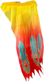 Belly Dance Fan Veil, Colorful Long Folding Bamboo Fan with Silk Streamers for Dancer Art Show Party Performance