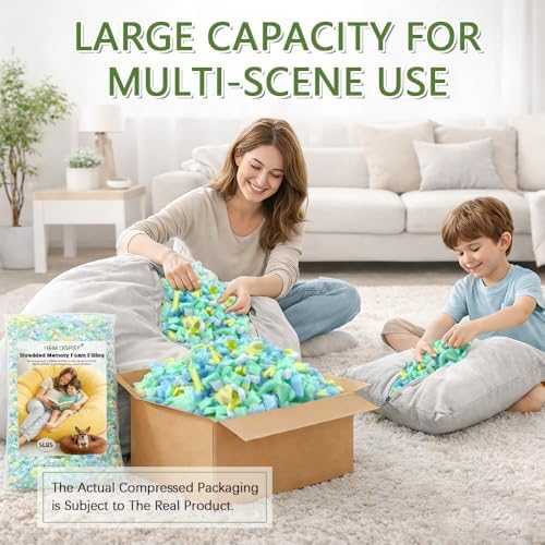 Bean Bag Filler 10lbs, Stuffing for Bean Bag Chair Refill, Shredded Memory Foam Filling for Punching Bag, Couch, Cushions, Dog Bed, Pillows (Multi Color)