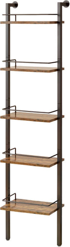 YMYNY 5-Tier Freestanding Wine Racks，Liquor Bottle Display Shelf with Fences, Wall Mounted Floating Shelf Storage Stand for Kitchen, Dining Room, 16.93''L x 7.87''W x 69.68''H Vintage Brown UHWR001H