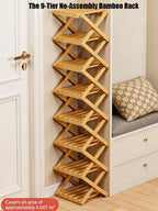 The 9-Tier No-Assembly Bamboo Rack, 2026 New 9 Tier Bamboo Shoe Rack, Bamboos Shoes Storage Racks, Foldable Vertical Organizer for Entryway, Closet, Bedroom, Small Spaces (Nature 9 Tier)