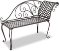Outdoor Garden Chaise Lounge, Antique Brown Metal Scroll Pattern Patio Bench, Ergonomic Steel Seat for Backyard, Terrace, and Balcony Relaxation