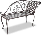 Outdoor Garden Chaise Lounge, Antique Brown Metal Scroll Pattern Patio Bench, Ergonomic Steel Seat for Backyard, Terrace, and Balcony Relaxation