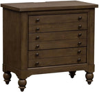 Pemberly Row Bedside Chest, Dusty Taupe Wire-Brushed Finish, 3 Drawers with Felt-Lined Top and Cedar-Lined Bottom, Built-in AC and USB Charging Station, Antique Brass Knob Hardware, Rustic Bedroom