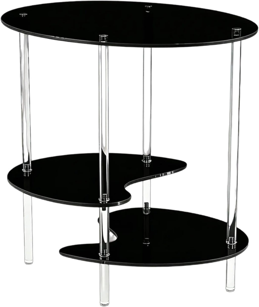 Acrylic Side Table 3 Tier Small End Table Furniture with 3 Storage Shelves NightStand Drink Desk for Couch Laundry Entryway, Black