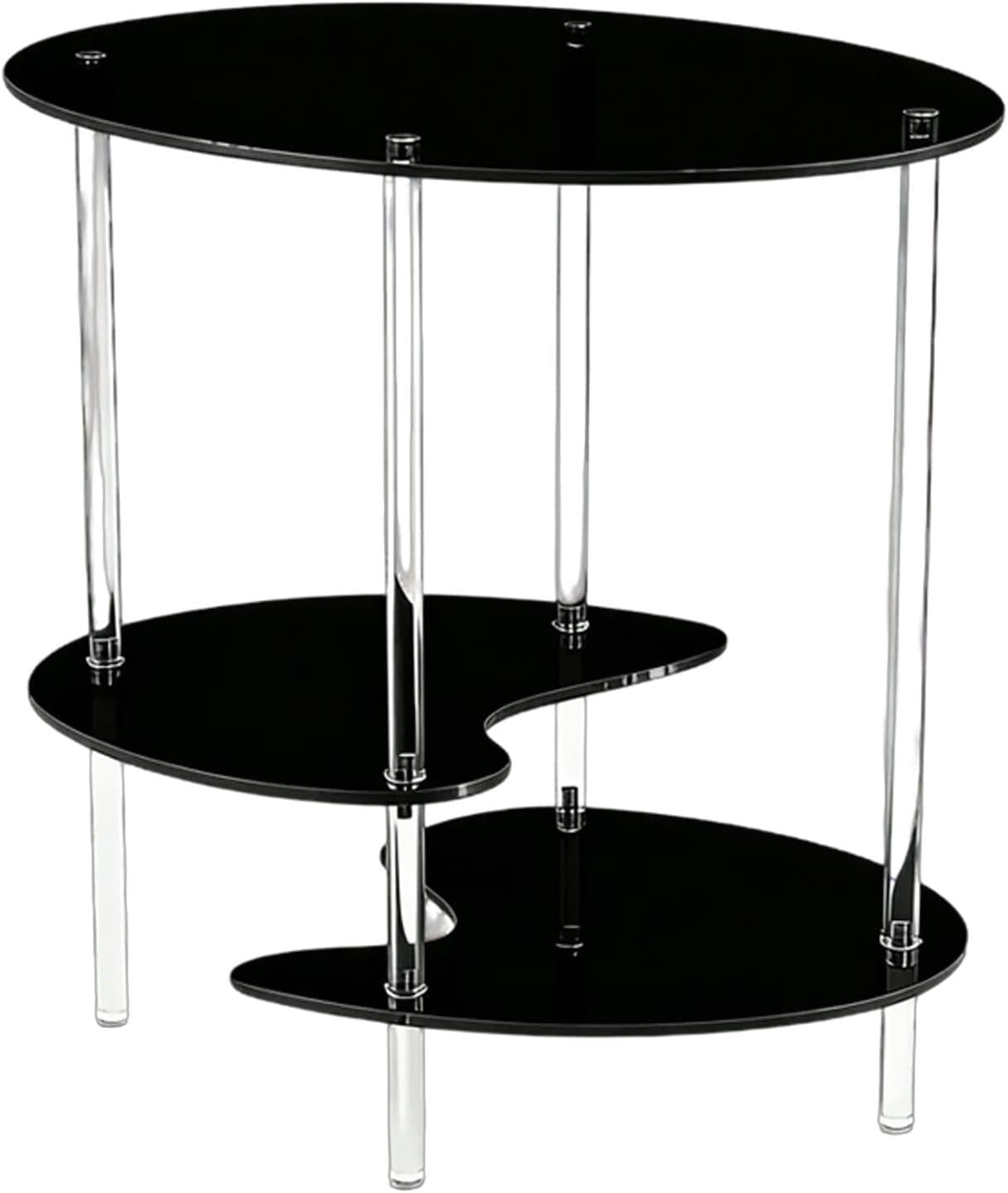 Acrylic Side Table 3 Tier Small End Table Furniture with 3 Storage Shelves NightStand Drink Desk for Couch Laundry Entryway, Black