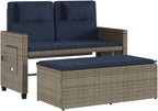 Garden Bench Grey PE Rattan Medium Adjustable Armrests,Reclining Garden Bench with Comfortable Cushions Outdoor Sofa Bed for Two Patio Furniture
