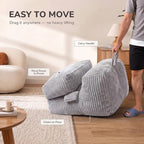 Giant Bean Bag Chair — Plush Faux Fur, Foldable Memory Foam Lounger, Removable Washable Cover for Living Room, Gaming & Lounge (Stripe Grey)