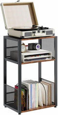 3 Tier Wooden End Table with Vinyl Storage Up to 100 Albums, Record Player Stand, Mid-Century Turntable Stand Side Table with Records Shelf for Living Room, Bedroom, Office
