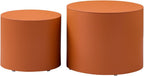 Modern Round Side Table Set of 2, MDF Core with Saddle Leather Upholstery, Cylinder Accent End Tables for Bedroom, Living Room, Apartment, Lounge, Bedside Decor, Coffee Table Use (Orange)