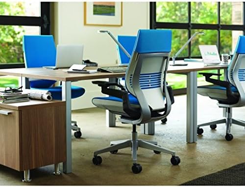 Steelcase Gesture Office Chair - Cogent Connect Licorice Upholstered Wrapped Back Platinum Metallic Frame High Seat Merle Seat/Back/Arms (Dark/Light) Hard Floor Caster Wheels