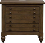 Pemberly Row Bedside Chest, Dusty Taupe Wire-Brushed Finish, 3 Drawers with Felt-Lined Top and Cedar-Lined Bottom, Built-in AC and USB Charging Station, Antique Brass Knob Hardware, Rustic Bedroom