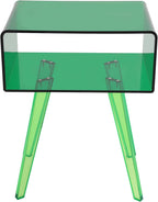 Acrylic Side Table, Round End Table with Storage, 19.7" H Small Modern Bedside Tables Nightstand, Home Decor Accent Table for Living Room Bedroom Office (Green)