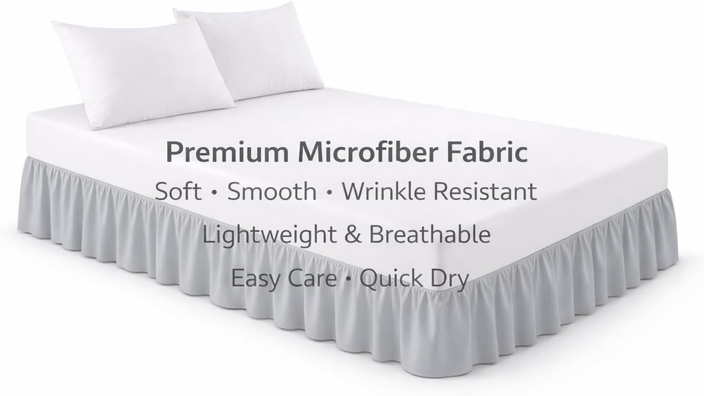Full XL Ruffle Bed Skirt – 18 Inch Drop Dust Ruffle with Platform, Ultra Soft Microfiber, Wrinkle Fade Shrink Resistant, Easy Fit Hotel Quality Bedskirt Size (54X80) – Light Grey