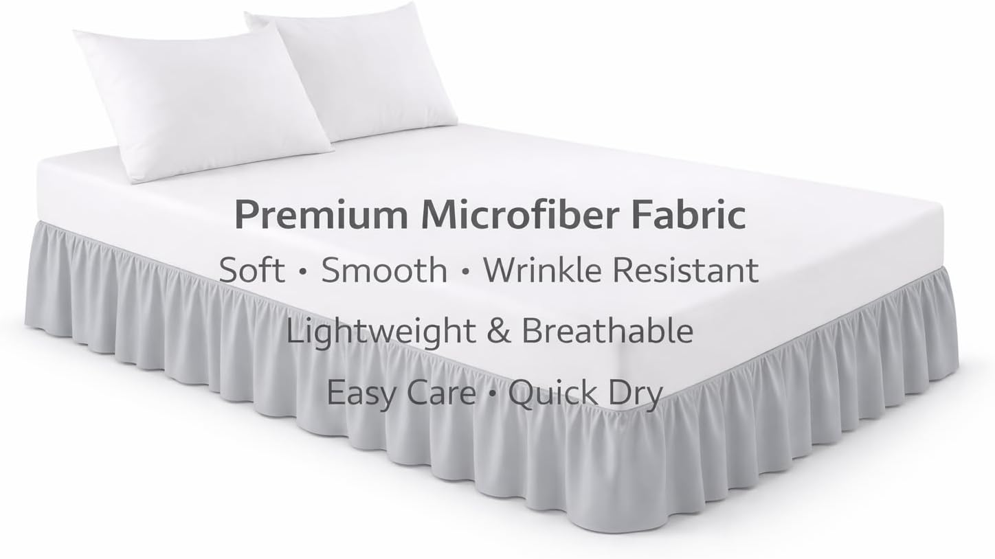Full XL Ruffle Bed Skirt – 18 Inch Drop Dust Ruffle with Platform, Ultra Soft Microfiber, Wrinkle Fade Shrink Resistant, Easy Fit Hotel Quality Bedskirt Size (54X80) – Light Grey