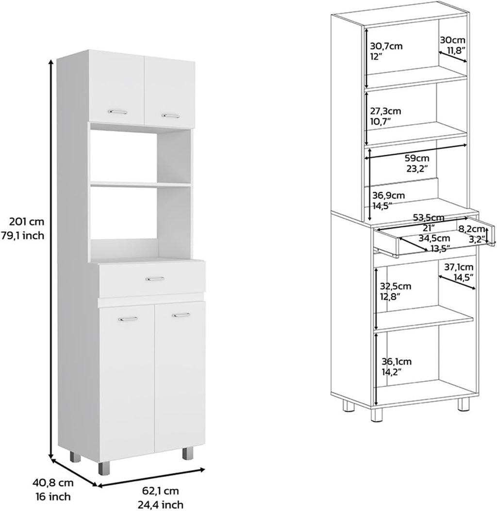 Microwave Double Door Cabinet, One Drawer, One Shelf for Microwave, White,for Kitchen