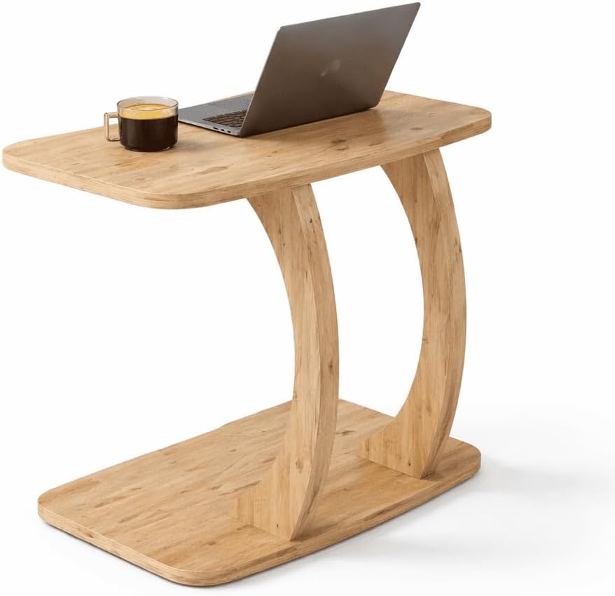 Modern C-Shaped Side Table, Curved Wood End Table for Couch, Sofa & Bed, Elegant TV Tray Table for Eating & Snacks, Space Saving Laptop Stand for Small Spaces, Unique Accent Furniture Piece