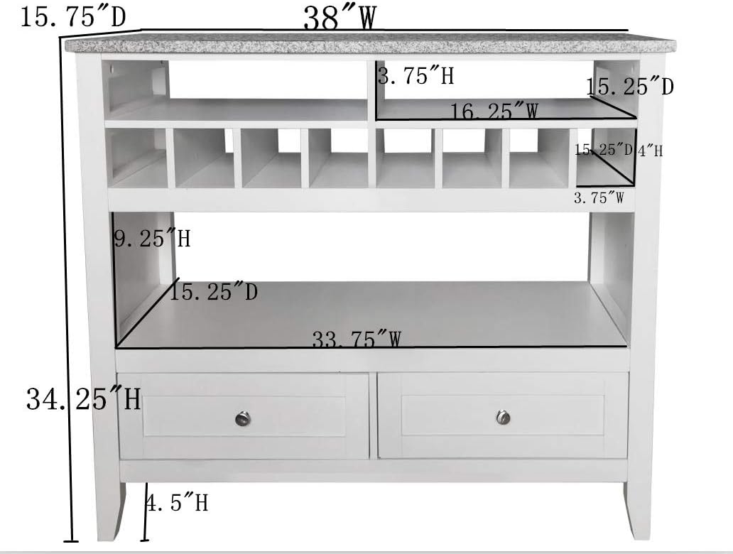 Kings Brand Furniture White With Marble Finish Buffet Display Console Table With Wine Storage