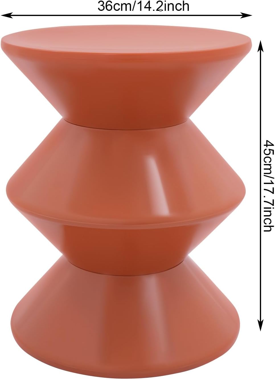 17.7 inch Modern Round Side Table Creative Round End Table, Pedestal Circle Accent Tables Geometric Coffee Table Hourglass Shaped Sofa Stool for Living Room Bedroom Office Apartment Yards, Orange