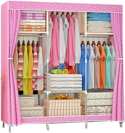 Wardrobe Storage Fully Enclosed Design Wardrobe Organiser Storage Cabinet Steel Pipe Bold Strong Load-Bearing Hanging Wardrobe Assembly Used for Bedroom Rental Room (Color :