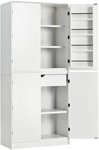72" Tall Farmhouse Kitchen Pantry Cabinet, Curved Storage Cabinet with 3 Adjustable Shelves, 8 Door Shelves & Hidden Drawer for Kitchen Dining Bathroom (White)