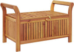 Solid Acacia Wood Garden Storage Bench with Cushion, 35.8 Inch Patio Storage Bench with Curved Arms for Cushions and Blankets