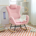 Rocking Chair Nursery, Teddy Upholstered Glider Rocker with Headrest, Accent Armchair with High Backrest, Comfy Lounge Chair for Living Room Bedroom Offices, Pink