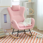 Rocking Chair Nursery, Accent Armchair with High Backrest, Teddy Upholstered Glider Rocker with Headrest, Comfy Lounge Chair for Living Room Bedroom Offices, Pink