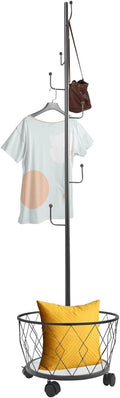 Coat Rack Freestanding with Storage Basket Black Hall Tree Entryway Organizer Coat Stand with Hooks for Hat Bag Scarf Shoe Bedroom Living Room Office