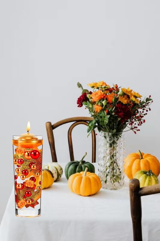 190PCS Thanksgiving Vases Fillers, Orange Red Beads Faux Pumpkin Maple Leaf Table Party Festive Decoration(Pumpkin Maple Leaf Set)