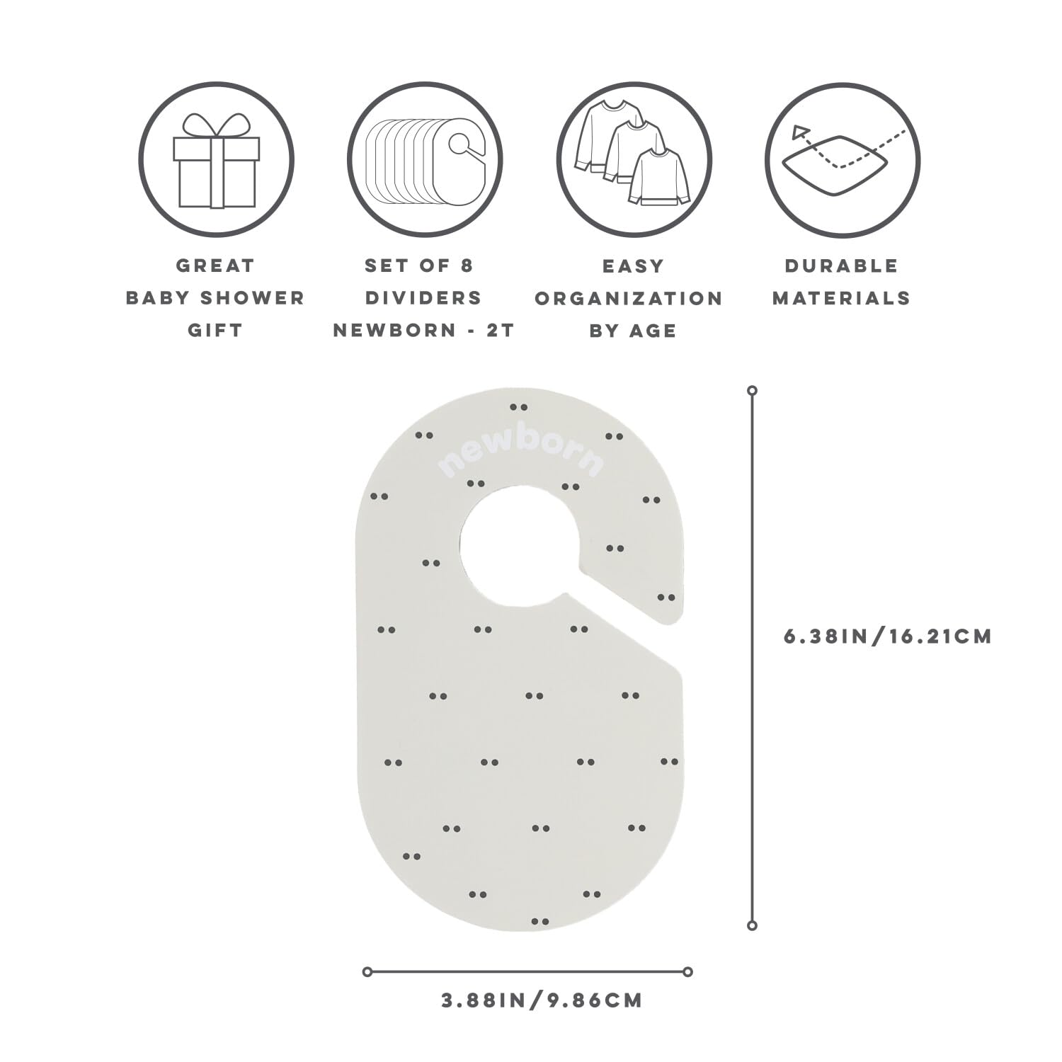 3 Sprouts Baby Closet Dividers 8-Piece Set Newborn to 2T - Double-Sided Organizer for Nursery Clothing Storage - Double Dot