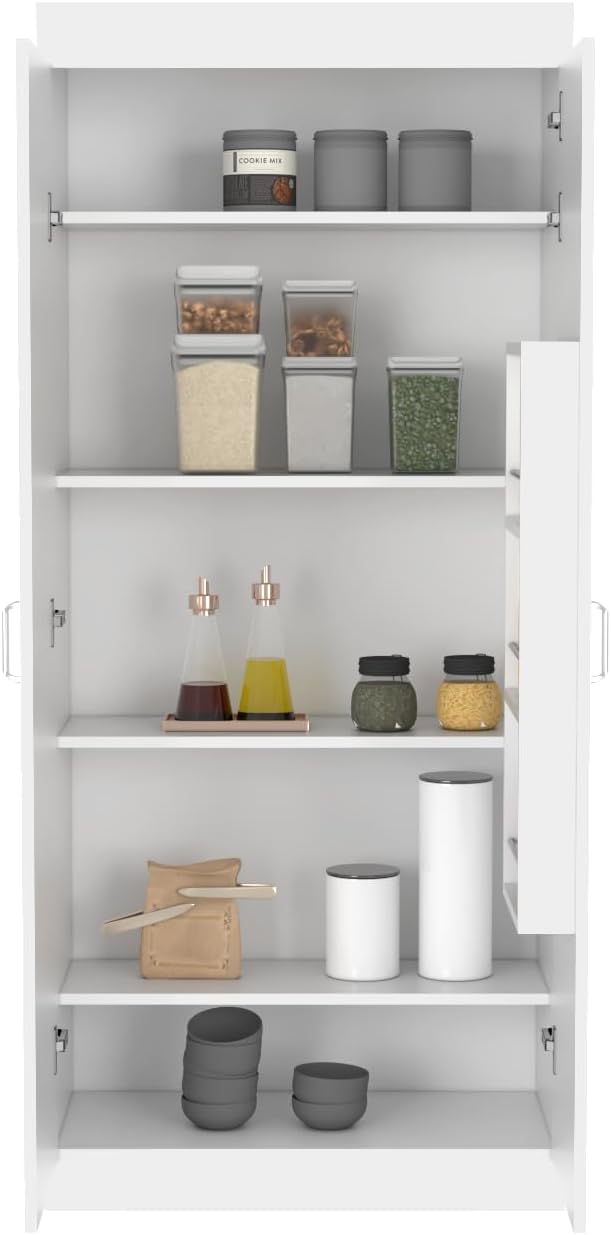 White Kitchen Pantry, Storage Cabinet with 2 Doors, Particle Board, for Dining Room, Easy to Clean